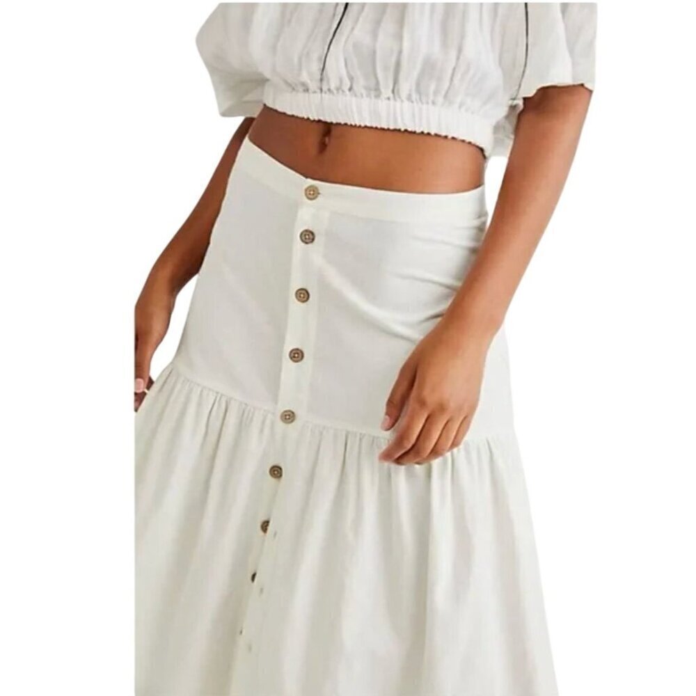 Free People Sz 10 Boho JULIETTE Button Front Button Closure Maxi Skirt MSRP 108
